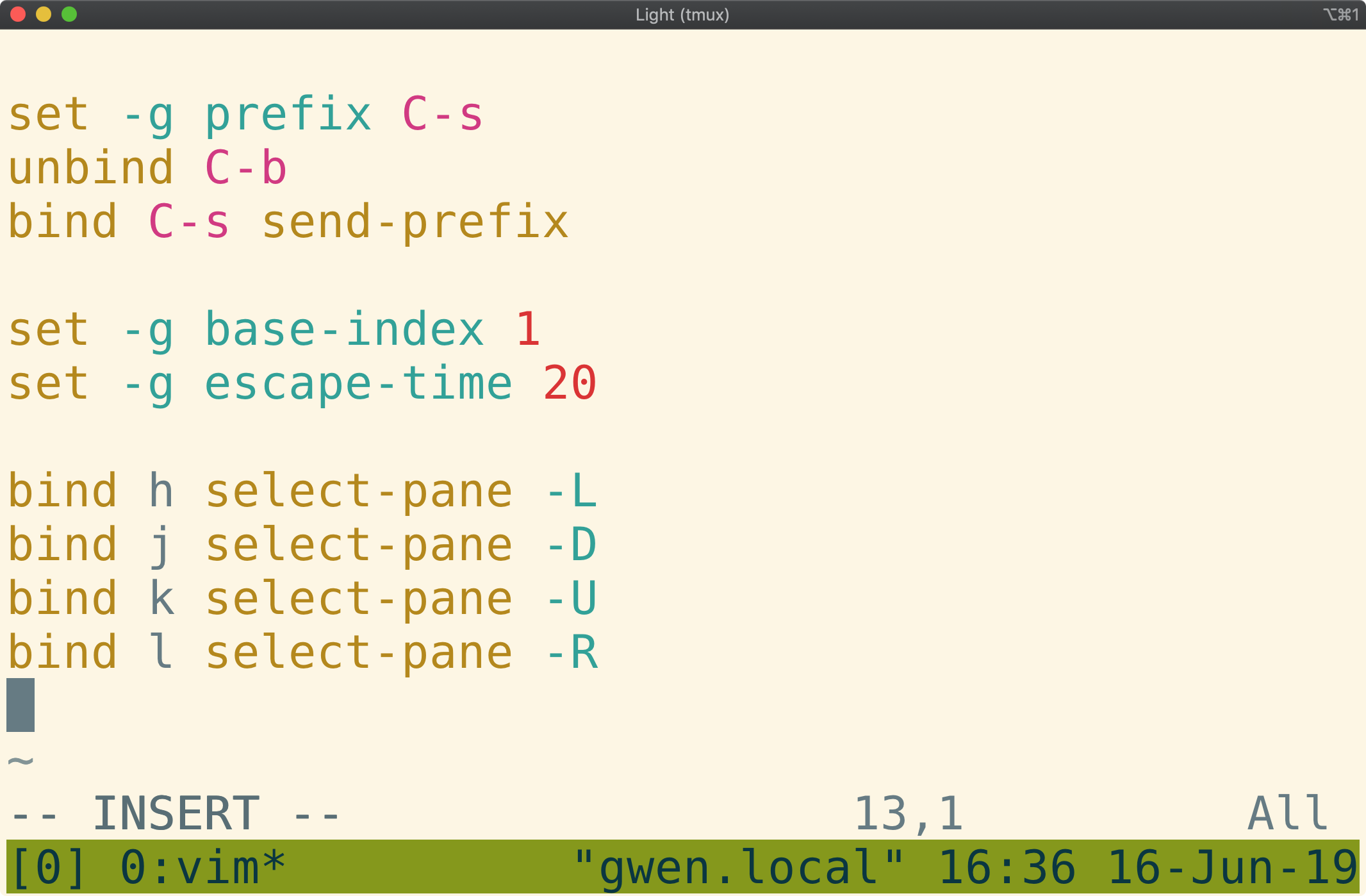 vim window showing binds for
select-pane