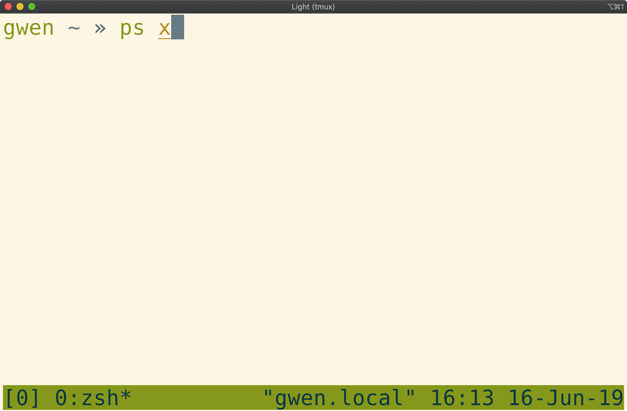 Tmux window showing a "ps au" command typed in