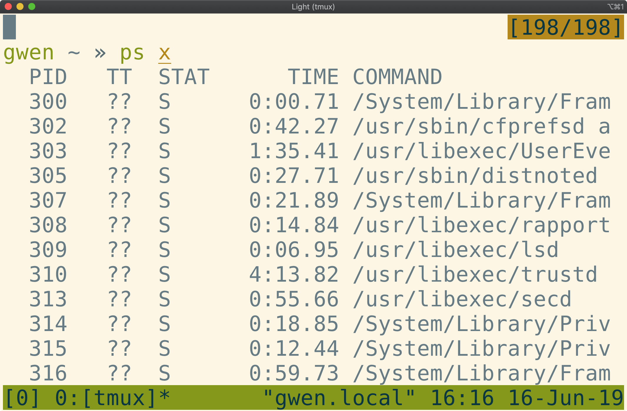 Tmux window scrolled to the top