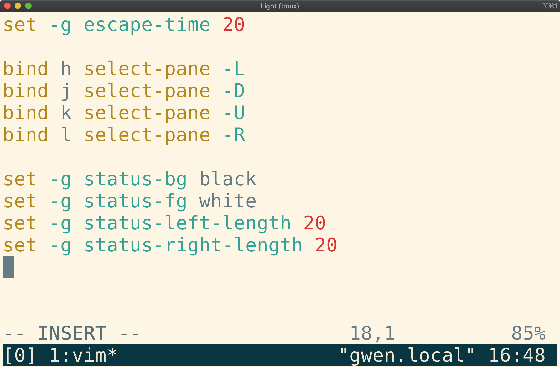 vim window showing new colors and layout