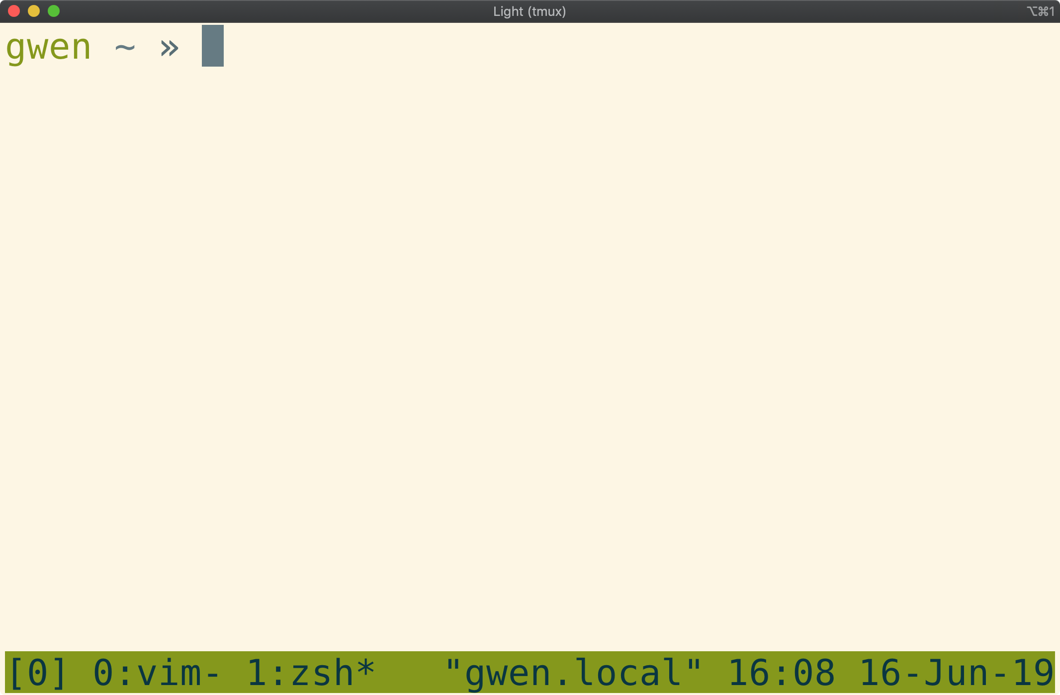 Tmux window showing a command prompt and two windows in the status bar