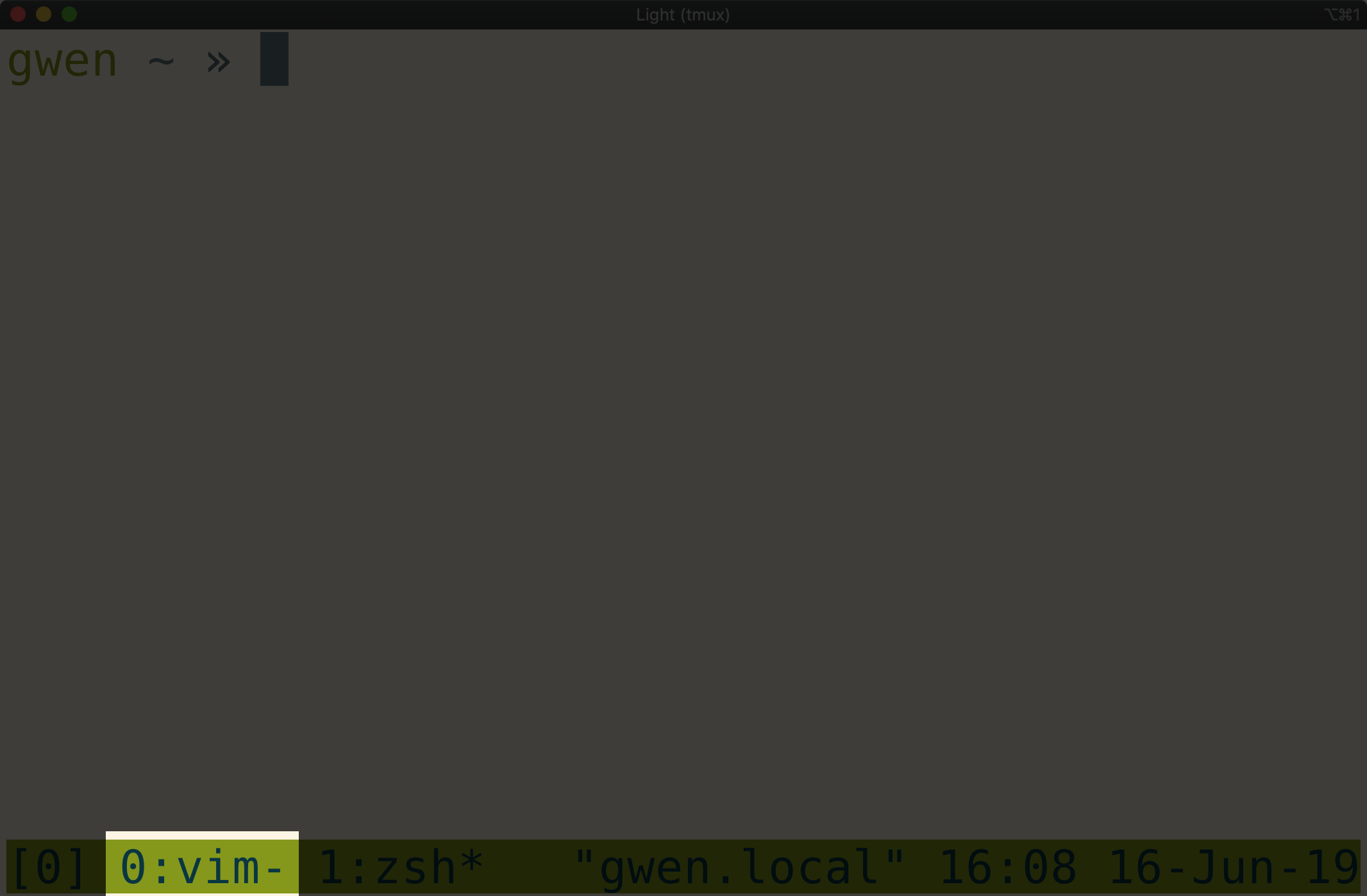 Tmux window with the previous window in the status bar highlighted